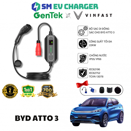 SẠC ĐIỆN Ô TÔ BYD ATTO 3 -  GENTEK DI ĐỘNG 22KW